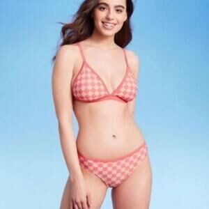 Kona Sol Brand Women's Size 16 X Checkered Triangle Bikini Coral Pink Swimwear